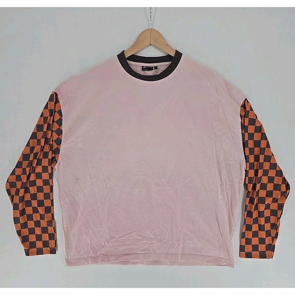 ASOS DESIGN Polyester long sleeve T-shirt Men's Sz M‎ - Pink & Checkered - VG